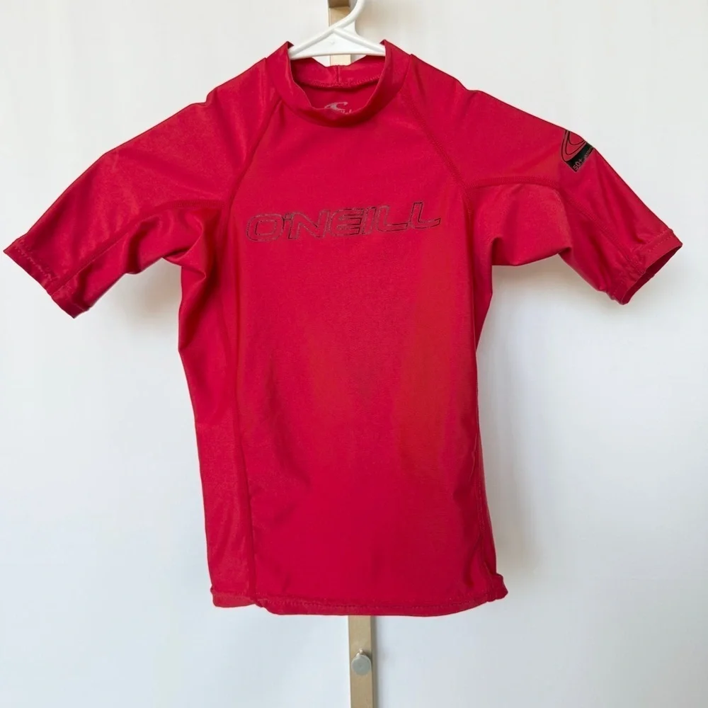 O'Neill Youth Rash Guard Shirt Red UPF 50+ Short Sleeve Size 10 Swimming Surf